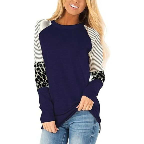 SWQZVT Fall Tops for Women's Long Sleeve Shirts Neck Striped Printed ToTunic Top Casual Pullover T Shirt Graphic Tees