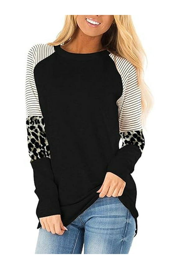 Fall Tops for Women's Long Sleeve Shirts Neck Striped Printed ToTunic Top Casual Pullover T Shirt Graphic Tees