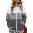 thumbnail image 1 of SWQZVT Hoodies for Womens Zip Up Hoodie Long Sleeve Shirts Lightweight Hooded Sweatshirts Fall Winter Tops Coat Pullover Color Block Fashion Pockets Jacket Trendy White Size L, 1 of 7