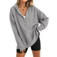 thumbnail image 1 of SWQZVT Hoodies for Women Long Sleeve V Neck Hooded Sweatshirts Casual Oversized Button Up Side Slit Women Pullover S, 1 of 8
