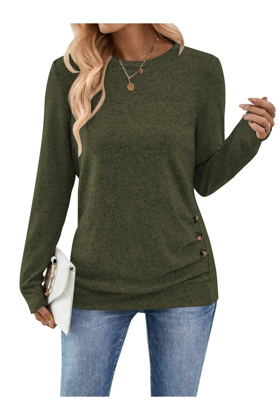 Long Sleeve Shirts for Women Fall Shirts for Women Tunic Womens Tops Lightweight Trendy Autumn Comfy Crew Neck Winter Clothes Green L