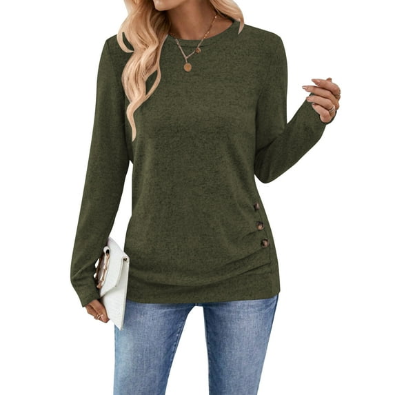 SWQZVT Long Sleeve Shirts for Women Fall Shirts for Women Tunic Womens Tops Lightweight Trendy Autumn Comfy Crew Neck Winter Clothes Green M