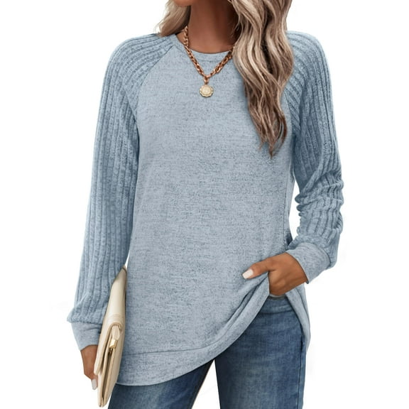 SWQZVT Long Sleeve Shirts for Women Sweatshirts Fall Tops Soft Lightweight Sweaters Womens Clothes Raglan Tops Crewneck Color Block Pullover