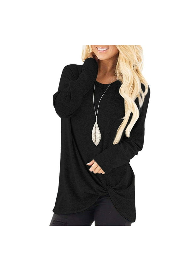 Long Sleeve T shirts for Women Dressy Casual Tops Twist Knot Tunic Ladies Fall clothes Blouse Black Tee Tunic Tops for Legging Pullover Sweatshirts Size XL