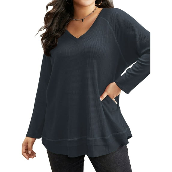 SWQZVT Long Sleeve Tops for Women Fall Casual Plus Size Waffle Shirts Loose Fit Oversize Sweatshirts Tunic Blouses for Winter Clothes