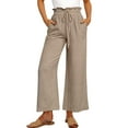 thumbnail image 1 of SWQZVT Pants for Women Wide Leg Linen Pant Summer Casual Palazzo Khaki Flowy Pants with Pocket Drawstring Loose Lightweight Pants for Womens Clothes Trousers Adjustable Waisted Slacks, 1 of 10