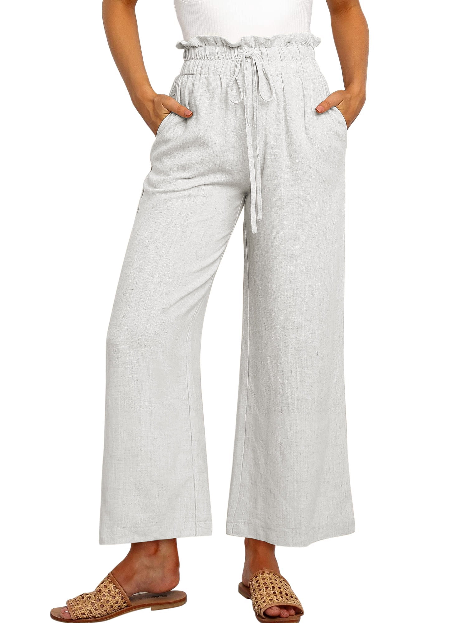 Pants for Women Wide Leg Sweatpants Casual Pants High Waist Workout Leggings with Pockets Palazzo Womens Clothes Drawstring Trousers Adjustable Waisted Slacks