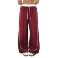 thumbnail image 1 of Women's Wide Leg Track Pants with Pockets, High Waisted Drawstring Sweatpants, Side Stripe Casual Lounge Workout Pants, 1 of 8
