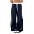 thumbnail image 1 of Women's Wide Leg Track Pants with Pockets, High Waisted Drawstring Sweatpants, Side Stripe Casual Lounge Workout Pants, 1 of 8