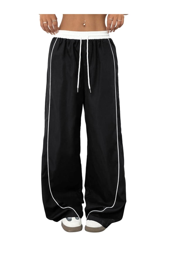 Women's Wide Leg Track Pants with Pockets, High Waisted Drawstring Sweatpants, Side Stripe Casual Lounge Workout Pants