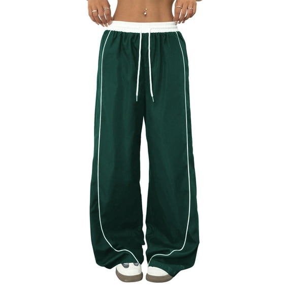 Women's Wide Leg Track Pants with Pockets, High Waisted Drawstring Sweatpants, Side Stripe Casual Lounge Workout Pants