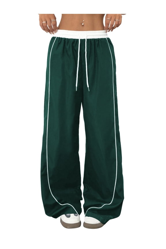 Women's Wide Leg Track Pants with Pockets, High Waisted Drawstring Sweatpants, Side Stripe Casual Lounge Workout Pants