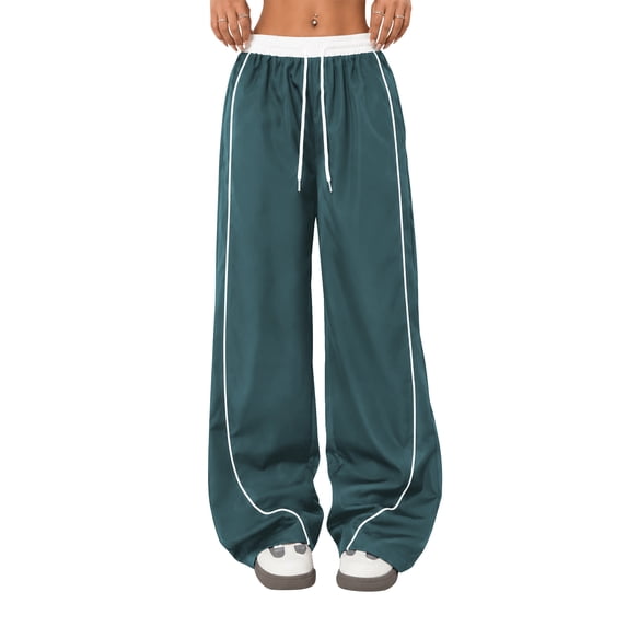 Women's Wide Leg Track Pants with Pockets, High Waisted Drawstring Sweatpants, Side Stripe Casual Lounge Workout Pants