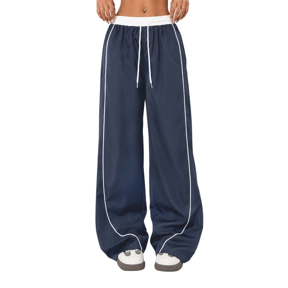 Women's Wide Leg Track Pants with Pockets, High Waisted Drawstring Sweatpants, Side Stripe Casual Lounge Workout Pants
