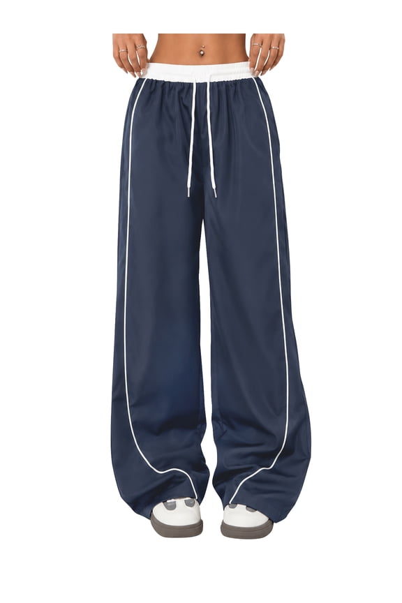Women's Wide Leg Track Pants with Pockets, High Waisted Drawstring Sweatpants, Side Stripe Casual Lounge Workout Pants