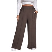 SWQZVT Womens Plus Size Wide Leg Pants Elastic Waisted Casual Pants for Women Comfy Loose Trouser Slacks with Pockets M