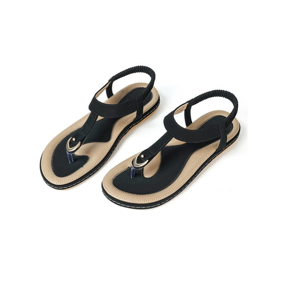 SWQZVT Sandals for Women Dressy Summer Comfy Womens T-Strap Beach Sandals Casual Strappy Thong Flip Flops Flat Slippers Black