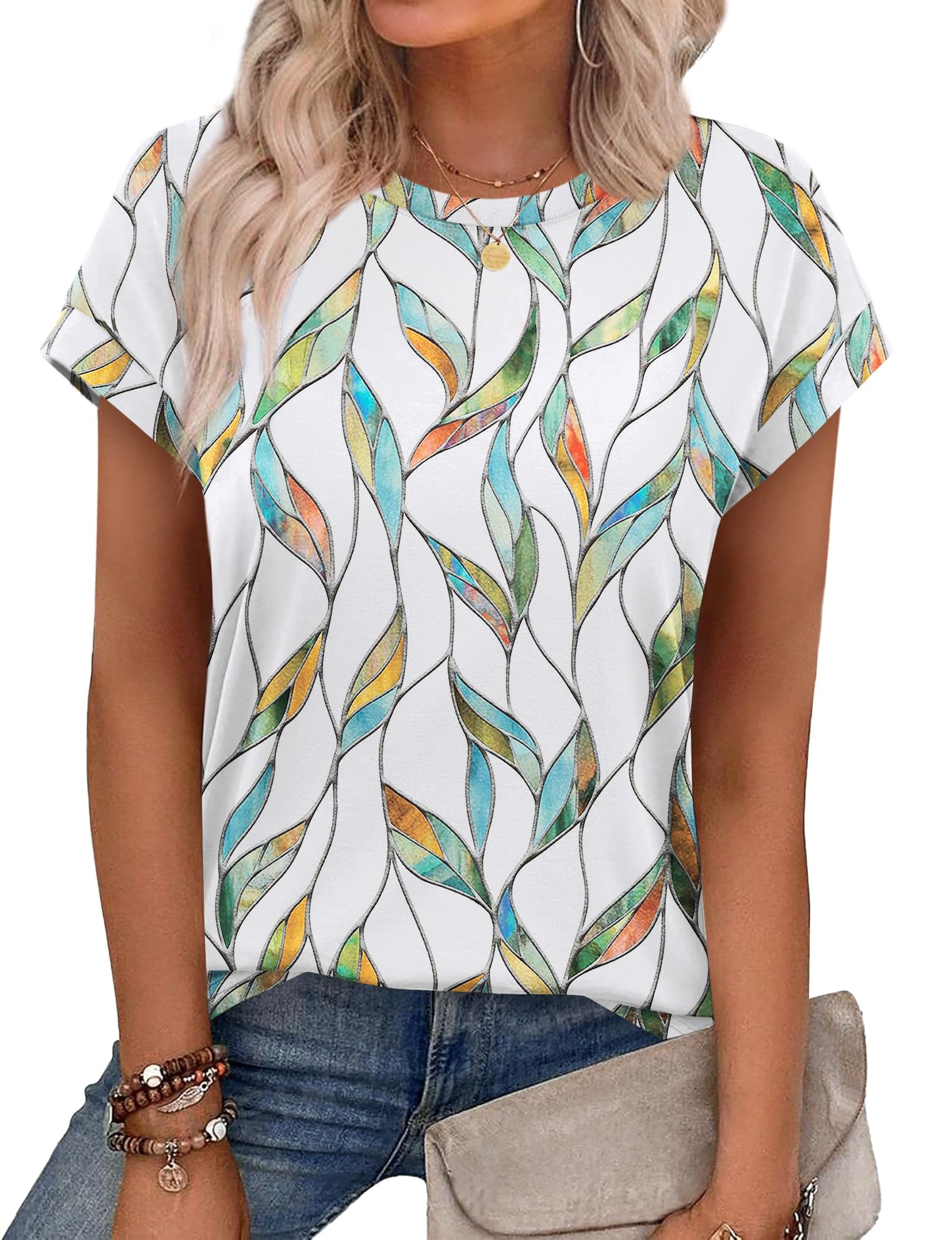 SWQZVT Shirts for Women Plus Size Summer Short Sleeve Tunic Tops Casual ...