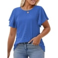 thumbnail image 1 of SWQZVT Shirts for Women Plus Size Summer Tops Casual Eyelet Embroidery Short Sleeve Crewneck T Shirts Loose Tunic Spring Blouses, 1 of 6