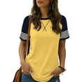 thumbnail image 1 of SWQZVT Summer Tops for Women Short Sleeve Color Block Casual Tunic Crew Neck Cute Striped T Shirts Yellow Women Tops Size XXL, 1 of 7
