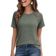 thumbnail image 1 of SWQZVT Summer Womens Tops Button Crewneck Short Sleeve Tshirts Casual Loose Textured Blouses Solid Basic Shirts L, 1 of 9