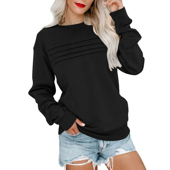SWQZVT Sweatshirts for Women Long Sleeve Casual Pullover Tops Fall Trendy Crewneck Black Soft Knit Womens Sweatshirt S