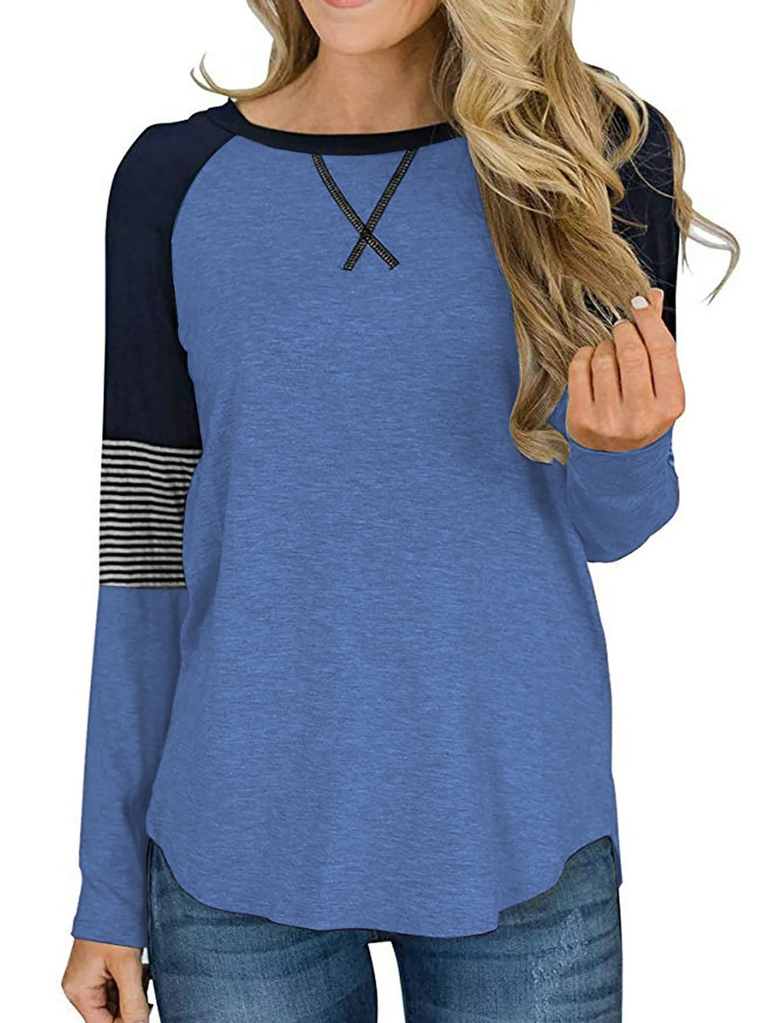 SWQZVT Tops for Women Long Sleeve Shirts Fall Clothing Fashion Striped ...