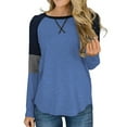 thumbnail image 1 of SWQZVT Tops for Women Long Sleeve Shirts Fall Clothing Fashion Striped Color Block Raglan Sleeve Sweatshirts TShirts Tunic Tops Crewneck Pullover Blue Size M, 1 of 1