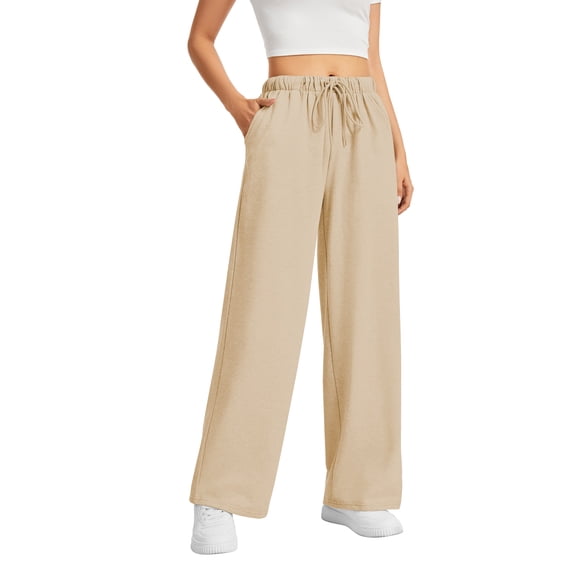 SWQZVT Wide Leg Sweatpants Womens Casual Drawstring Sweat Pants Baggy Elastic Apricot Lounge Pants with Pockets XL