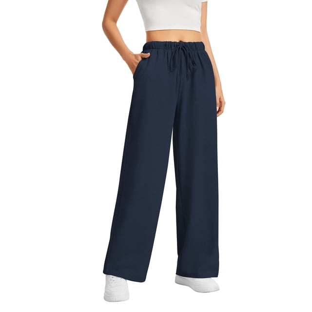 SWQZVT Wide Leg Sweatpants Womens Casual Drawstring Sweat Pants Baggy Elastic Blue Lounge Pants with Pockets M