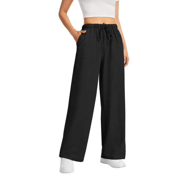 SWQZVT Wide Leg Sweatpants Womens Casual Drawstring Sweat Pants Black Lightweight Basic Sweatpant with Pockets XXL
