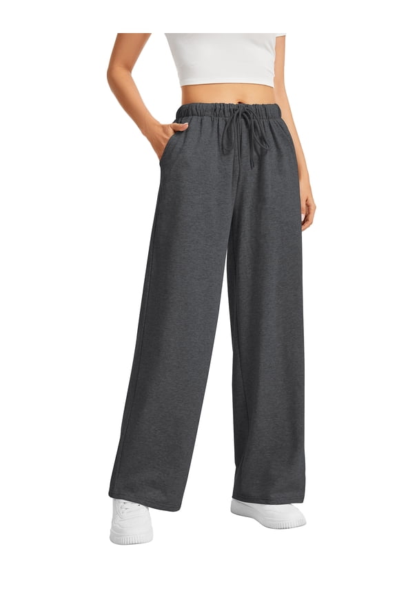 Wide Leg Sweatpants Womens Casual Drawstring Sweat Pants Loose Fit Straight Leg Dark Gray Lounge Pants L