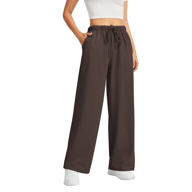 SWQZVT Wide Leg Sweatpants Womens Casual Drawstring Sweat Pants Soft Comfy Baggy Coffee Travel Lounge Pants L