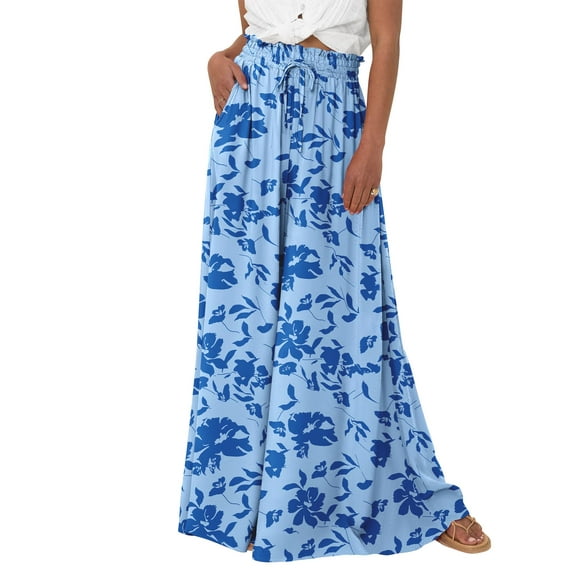 SWQZVT Womens Wide Leg Pants With Pockets High Waist Adjustable Loose Casual Trousers Business Work Casual Pants for Womens Clothes Drawstring Palazzo Flowy Pants Lightweight