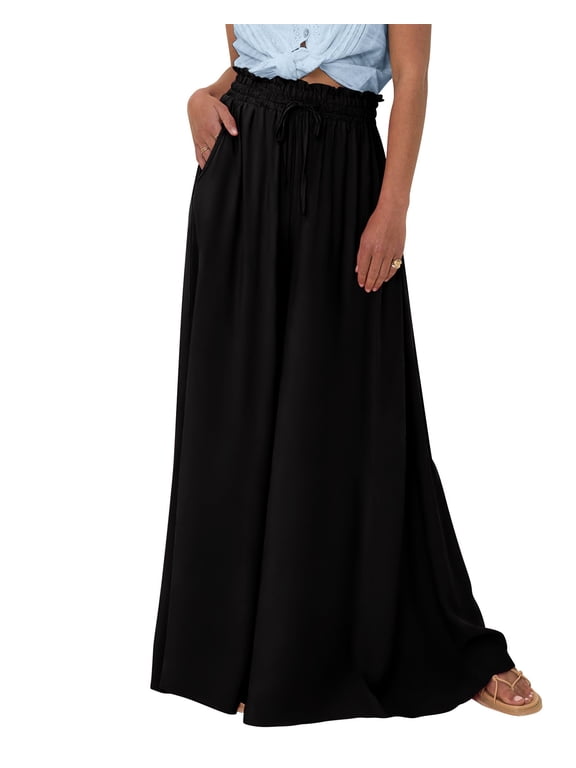 Pants for Women Wide Leg High Waisted Pant Summer Casual Palazzo Flowy Pants with Pocket Drawstring Loose Lightweight Pants Womens Clothes Adjustable Business Trousers