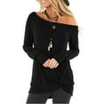 thumbnail image 1 of SWQZVT Women Cold Shoulder T-Shirts Long Sleeve Twist Knot Top Casual Spring Tunic Tops Black Blouse S-2XL, 1 of 6