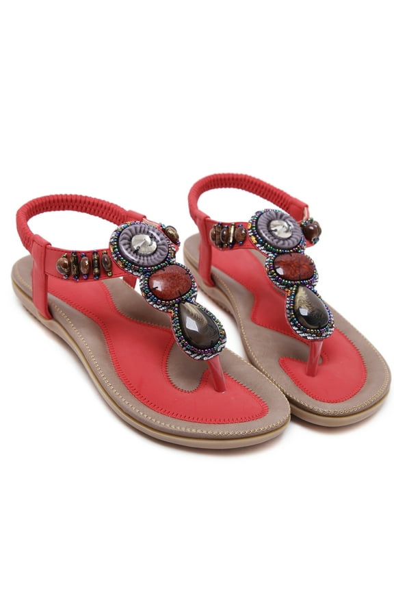 Women Flat Sandals Bohomian Sandals for Woman Trendy Summer Casual Thong Beach Sandals Red Fashion Shoe 10
