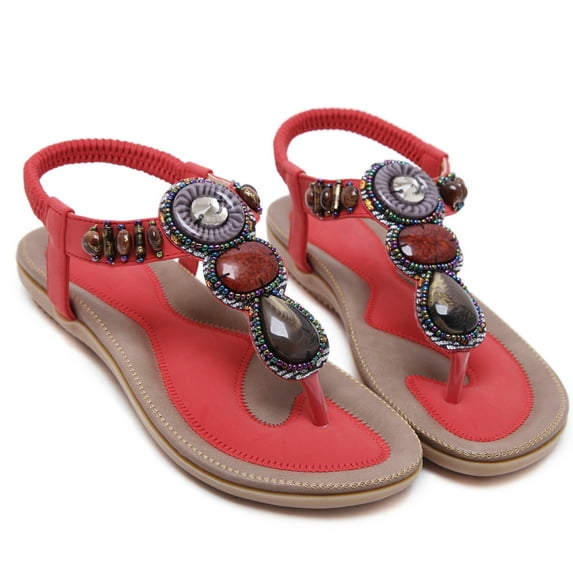 SWQZVT Women Flat Sandals Bohomian Sandals for Woman Trendy Summer Casual Thong Beach Sandals Red Fashion Shoe 8.5