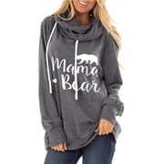 SWQZVT Women Hoodie Casual Fashion Long Sleeve Tops Graphic Drawstring Pullover Sweatshirt Going Out Tops for Women Grey Top