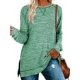 thumbnail image 1 of SWQZVT Women Long Sleeve Tops Fall T Shirts Fashion Crewneck Split Loose Sweatshirts Color Block Tunics Top Trendy Ladies Lightweight Pullover Tops Blouses Green Size XL, 1 of 5