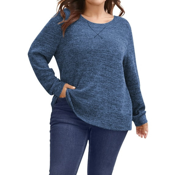 SWQZVT Women Plus Size Tops Casual Crewneck Sweaters Fall Long Sleeve Oversize Shirt Comfy Loose Tunic Knit Pullover Winter Clothes
