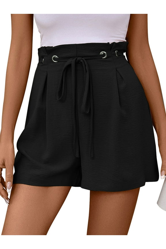 Women Shorts Athleic Shorts for Women Drawstring Wide Leg Shorts Black Elastic Waist Loose Comfy Pants Casual Beach Shorts