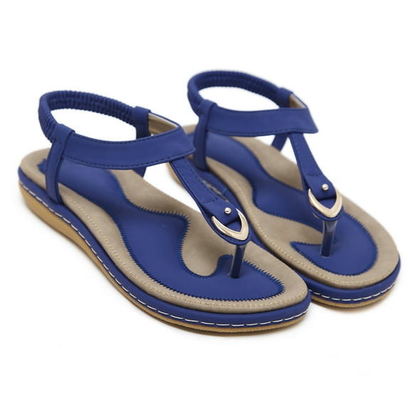 SWQZVT Women Summer Sandals Beach Bohe Ankle Walking Strap Casual Flip Flops Ladies Sexy Flats Open Toe Blue Shoes