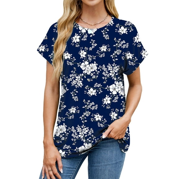 SWQZVT Women Summer Tops Casual Short Sleeve Tunic T Shirts Comfy Crew Neck Loose Fit Blouses for Women