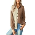 thumbnail image 1 of SWQZVT Women Tops Corduroy Button Down Shirts for Woman Long Sleeve Color Block Shacket Jacket Casual Coat Khaki Blouses, 1 of 7