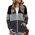 thumbnail image 1 of SWQZVT Women's Full Zip Up Hoodie Long Sleeve Lightweight Hooded Sweatshirts Fall Tops Color Block Fashion Pockets Jacket Coat Black Tops Plus Size XXL, 1 of 7