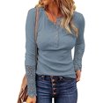 thumbnail image 1 of SWQZVT Women's Long Sleeves Tunic Ribbed Lace Tops Button Pullover Comfy Shirts Plain Color Casual Fall Blue Blouses, 1 of 4