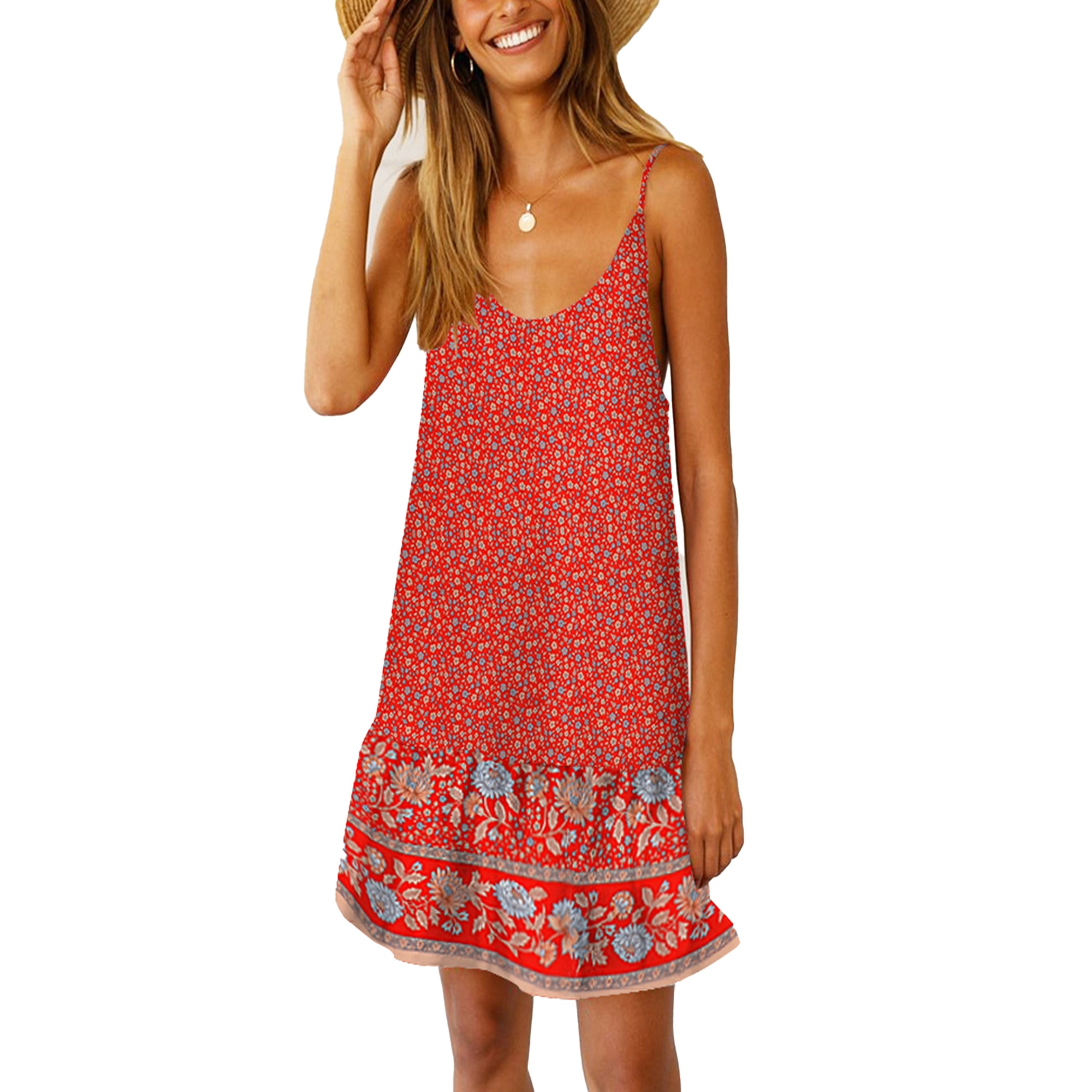 SWQZVT Women's Sleeveless Summer Dress Boho Floral Dress for Women Sexy ...