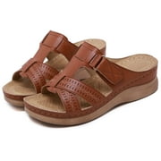 SWQZVT Women's Slide Sandals Slip On Slippers Casual Wedge Sandals Summer Beach Shoes Brown