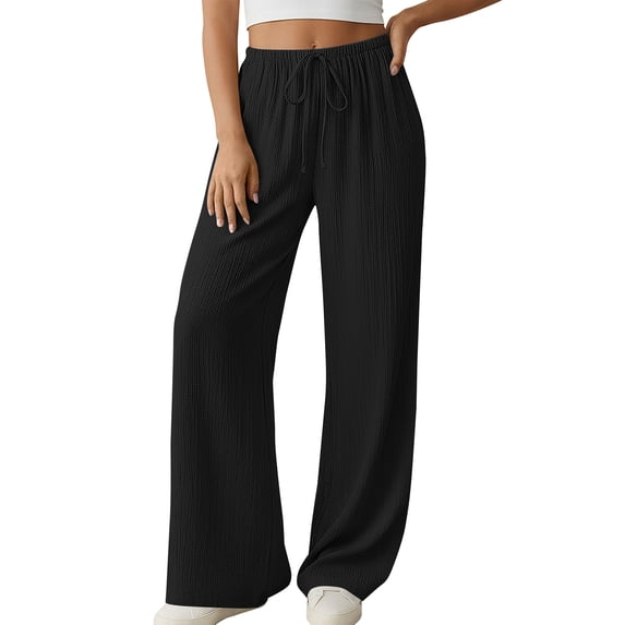 SWQZVT Women's Summer Palazzo Pants High Waisted Wide Leg Drawstring Flowy Beach Lounge Pants with Pockets